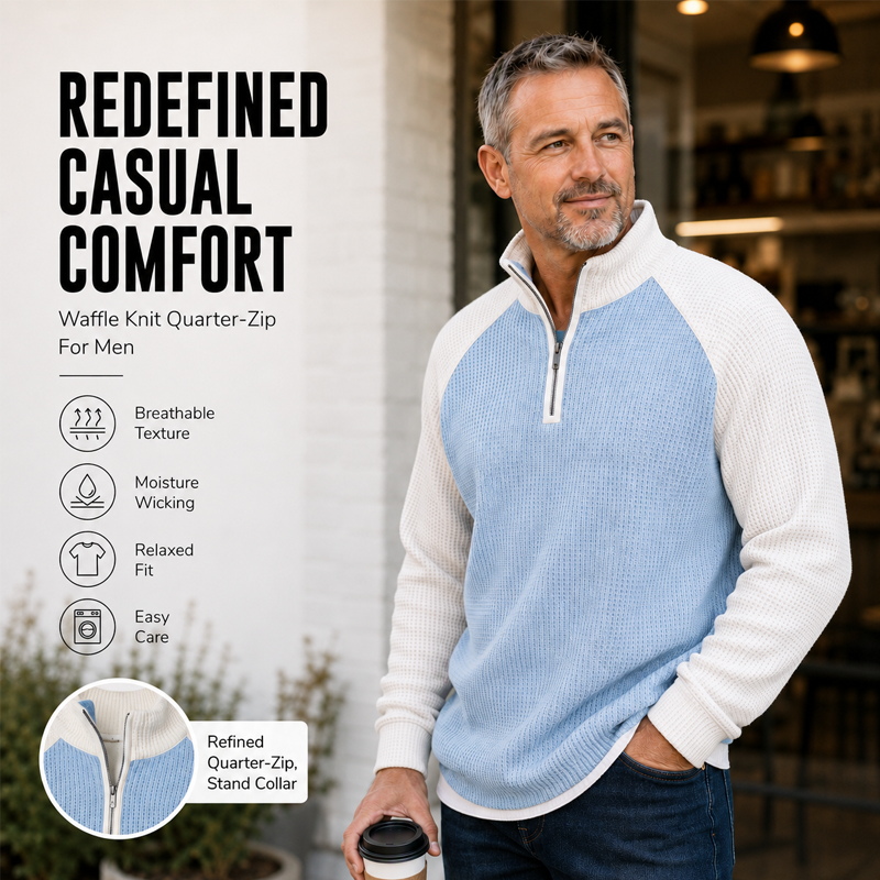 🖤Black Friday Sale:50% OFF🖤 🔥Limited time offer✨Men's Waffle Knit Quarter Zip T-Shirt