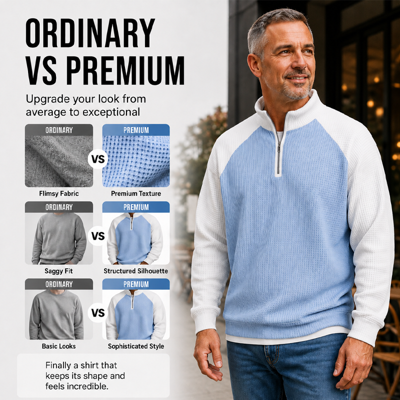 🖤Black Friday Sale:50% OFF🖤 🔥Limited time offer✨Men's Waffle Knit Quarter Zip T-Shirt