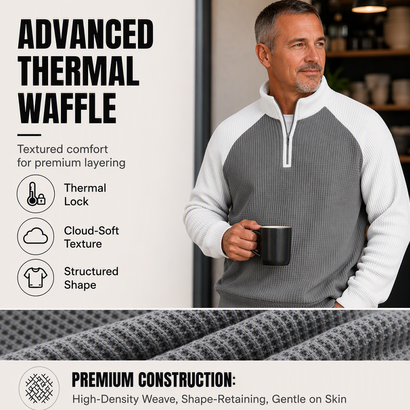 🖤Black Friday Sale:50% OFF🖤 🔥Limited time offer✨Men's Waffle Knit Quarter Zip T-Shirt