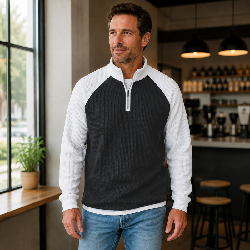 🖤Black Friday Sale:50% OFF🖤 🔥Limited time offer✨Men's Waffle Knit Quarter Zip T-Shirt