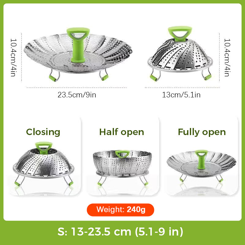 🍲 LIMITED TIME 50% OFF! ♨️ Stainless Steel Expandable Steamer Basket – Fits Multiple Pot Sizes, Rust-Resistant & Dishwasher Safe – Healthy Steaming Made Simple ✨