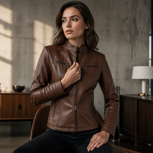 🖤Black Friday Sale:50% OFF🖤 ✨ Elevated Moto Style | Women's Slim-Fit Quilted-Shoulder Faux Leather Jacket