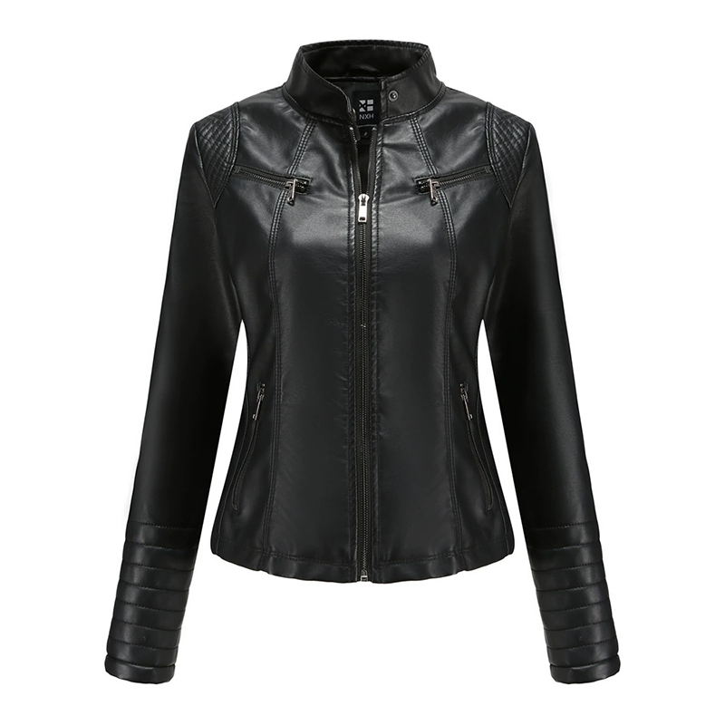 🖤Black Friday Sale:50% OFF🖤 ✨ Elevated Moto Style | Women's Slim-Fit Quilted-Shoulder Faux Leather Jacket