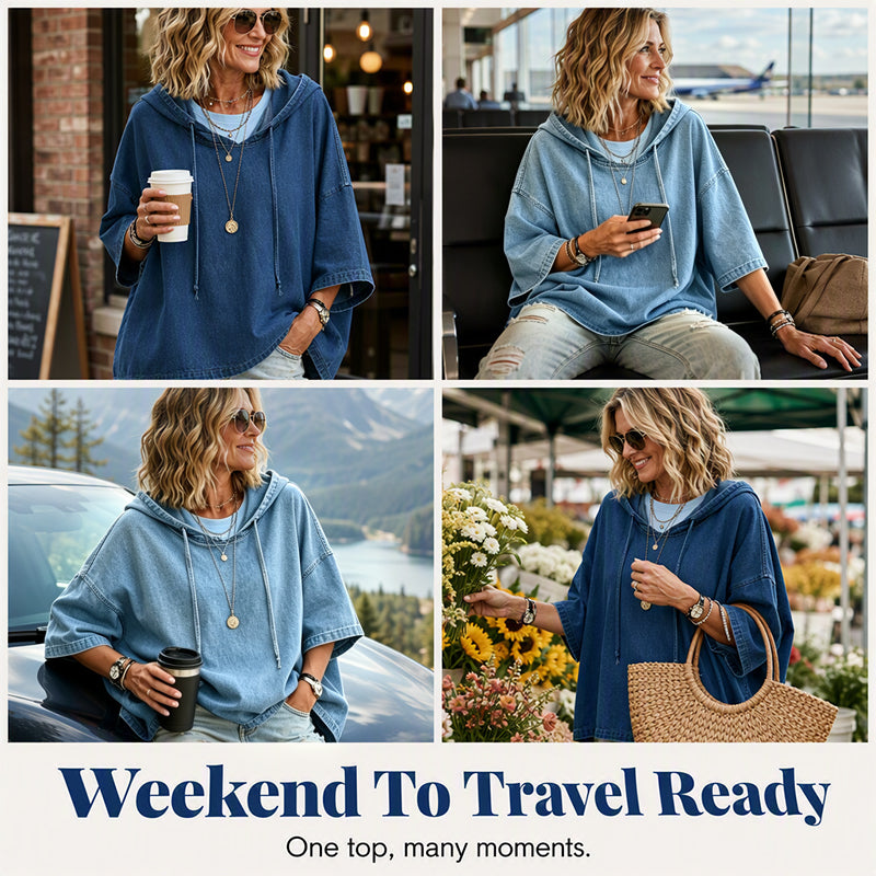 ✨2026 Collection at 50% OFF & FREE SHIPPING🎁Easy Everyday Comfort | Women's Relaxed Hooded Denim Pullover