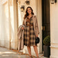 ✨ Polished Elegance | Women's Belted Plaid Button-Front Midi Dress