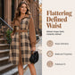 ✨ Polished Elegance | Women's Belted Plaid Button-Front Midi Dress