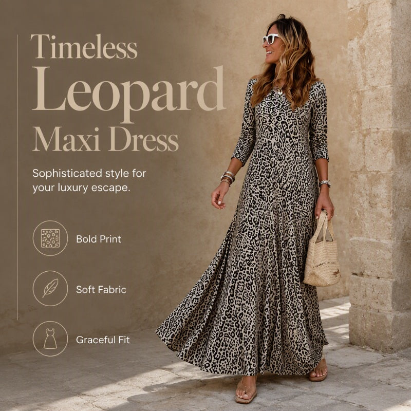 🖤Black Friday Sale:50% OFF🖤✨ Timeless Statement Style | Women's Leopard Print Long-Sleeve Maxi Dress