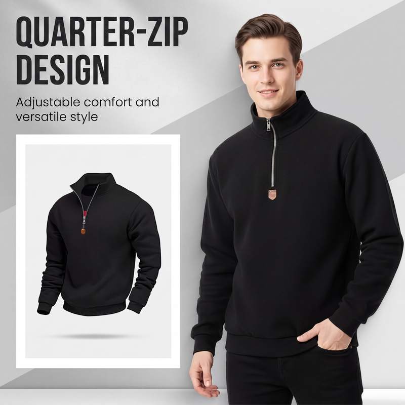 🖤Black Friday Sale:50% OFF🖤 🍂 Easy Everyday Comfort | Men's Warm-Lined Stand-Collar Quarter-Zip Pullover