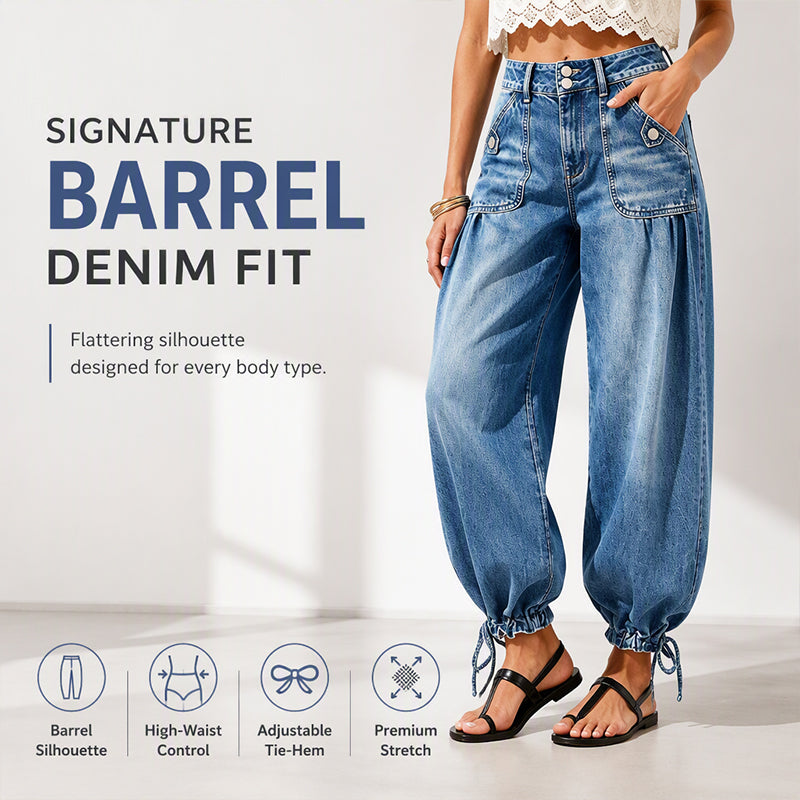 👖 Shape It Your Way | Women's High-Waisted Adjustable-Hem Barrel Jeans⚡Free shipping