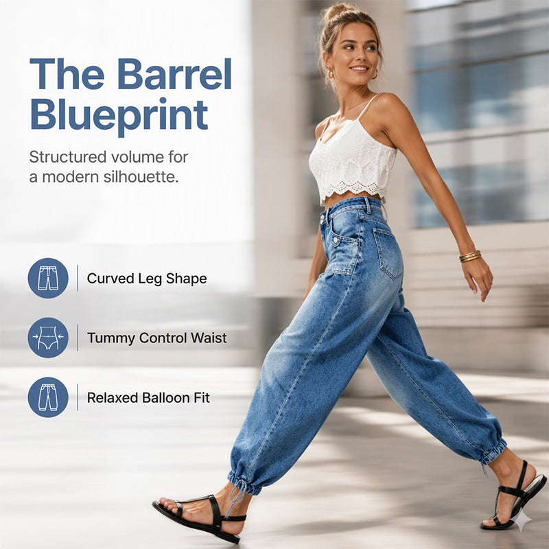 👖 Shape It Your Way | Women's High-Waisted Adjustable-Hem Barrel Jeans⚡Free shipping