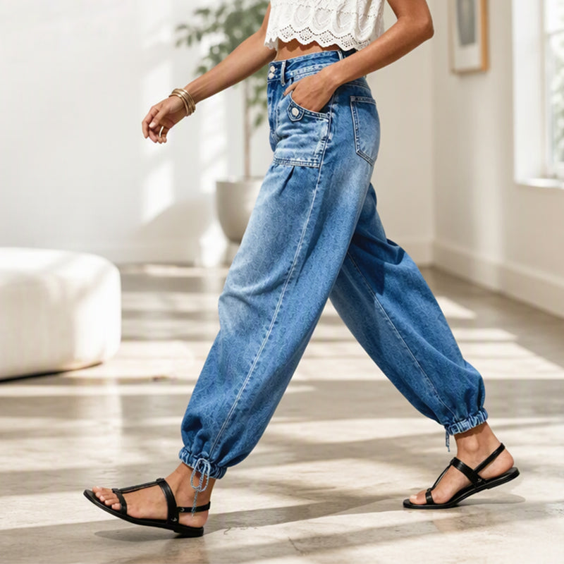 👖 Shape It Your Way | Women's High-Waisted Adjustable-Hem Barrel Jeans⚡Free shipping