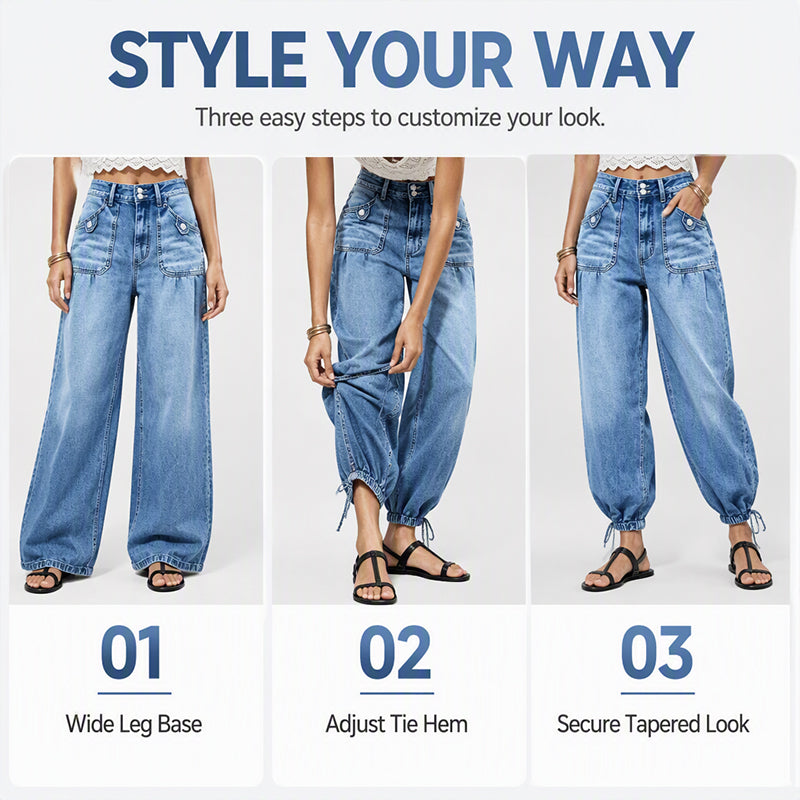 👖 Shape It Your Way | Women's High-Waisted Adjustable-Hem Barrel Jeans⚡Free shipping