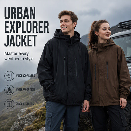 Men's Windproof Hooded Cargo Jacket Waterproof Outdoor Streetwear Coat