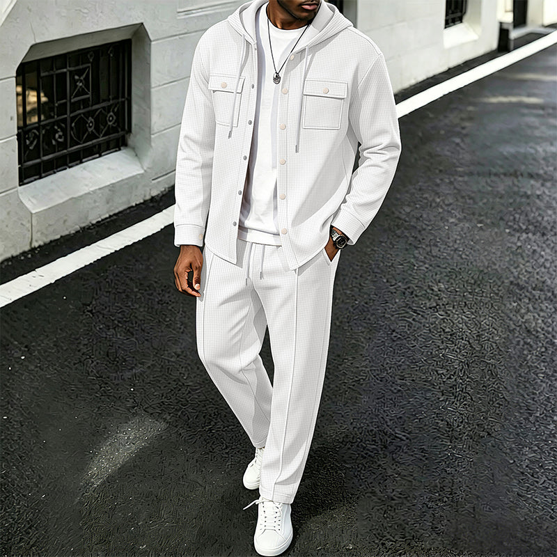 🧥Relaxed Sporty, Multi-Occasion – Men's Waffle Hooded Jacket & Pants Set ✨
