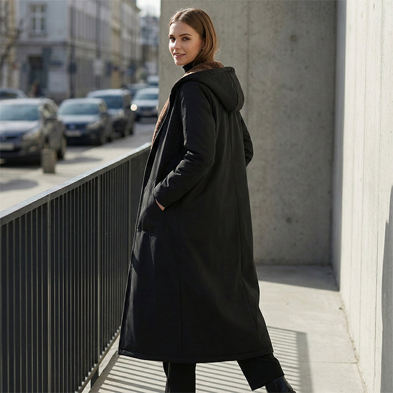 ✨👚Women’s Vintage Fuzzy-Lined Long Coat With Hood