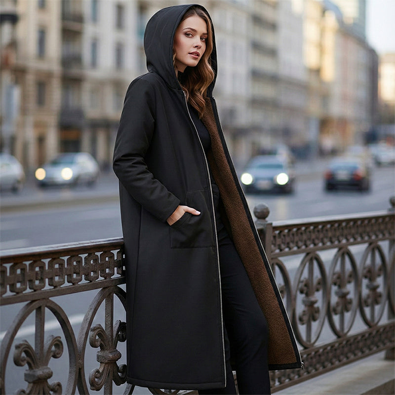 ✨👚Women’s Vintage Fuzzy-Lined Long Coat With Hood
