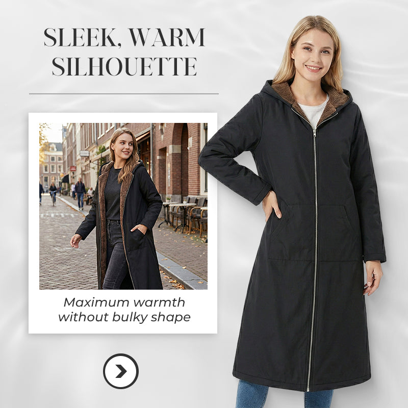 ✨👚Women’s Vintage Fuzzy-Lined Long Coat With Hood