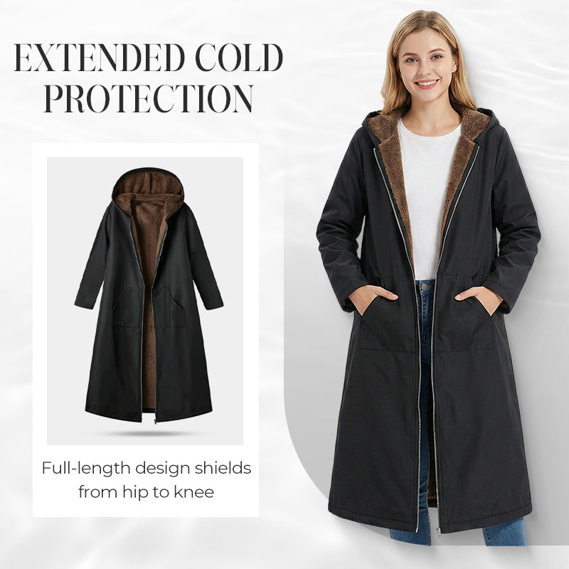 ✨👚Women’s Vintage Fuzzy-Lined Long Coat With Hood