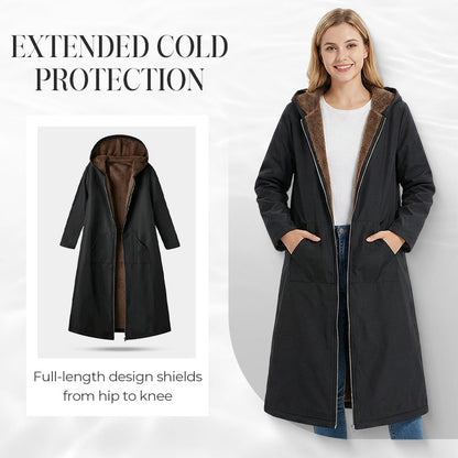 ✨👚Women’s Vintage Fuzzy-Lined Long Coat With Hood
