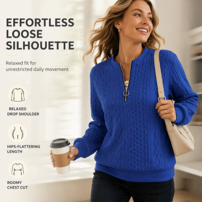 🍂 New Arrival ✨ Women’s Half-Zip Cable Knit Sweater – Elegant Warmth For Everyday Style 🤍