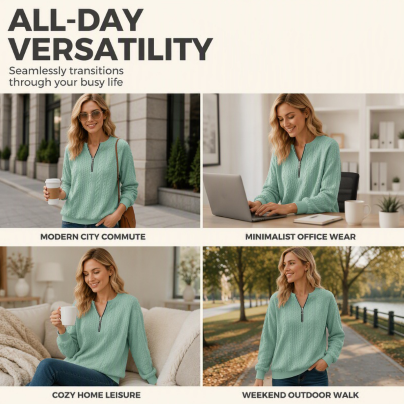 🍂 New Arrival ✨ Women’s Half-Zip Cable Knit Sweater – Elegant Warmth For Everyday Style 🤍