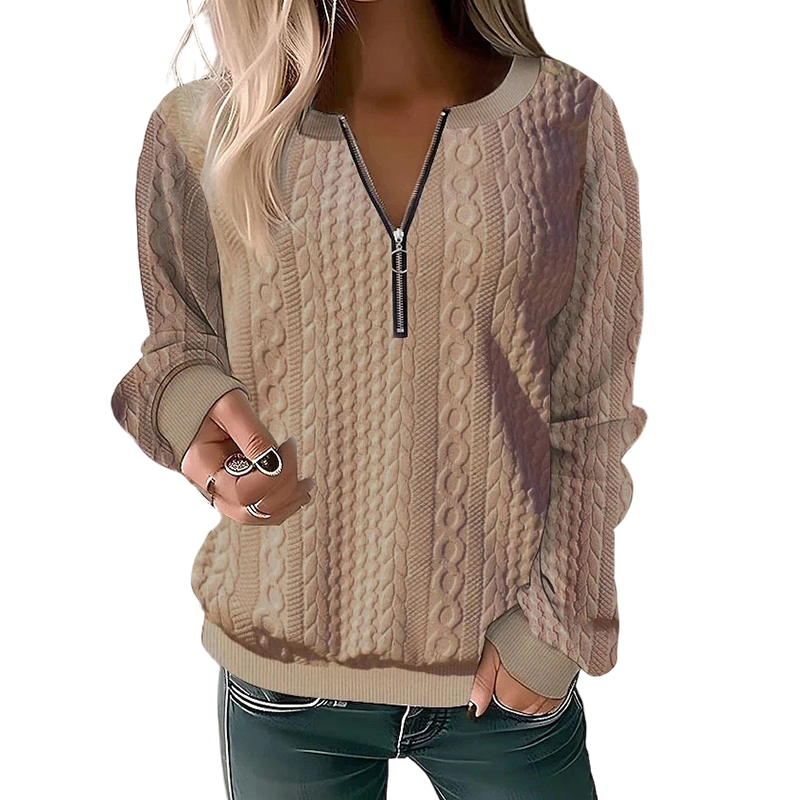 🍂 New Arrival ✨ Women’s Half-Zip Cable Knit Sweater – Elegant Warmth For Everyday Style 🤍