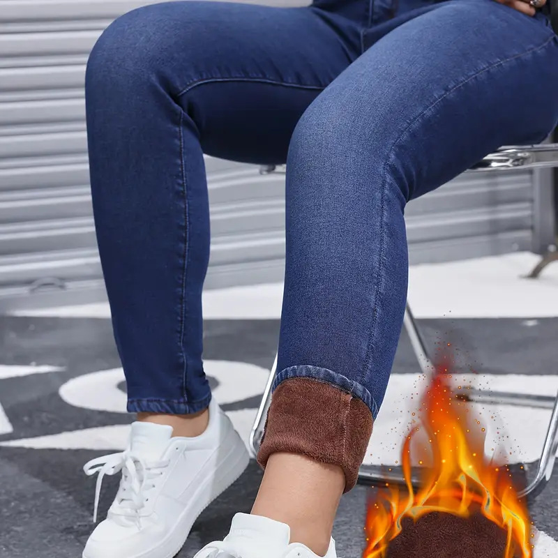 👖 Warm Denim Without the Bulk ❄️Women's High-Stretch Plush-Lined Skinny Jeans