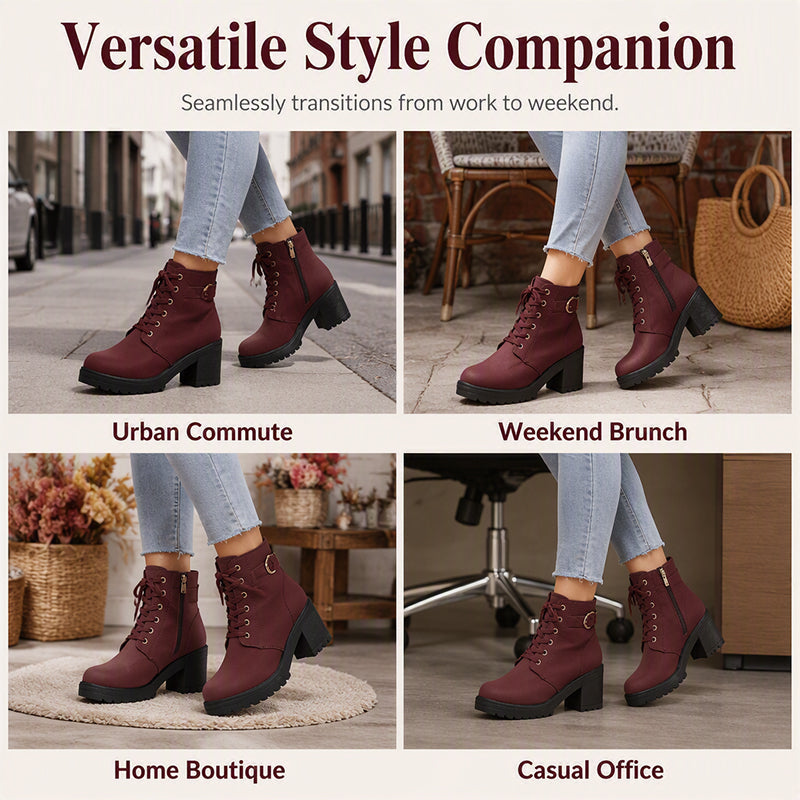 👢 Stable Steps, Western Edge 🌹 Women's Side-Zip Chunky Heel Ankle Boots