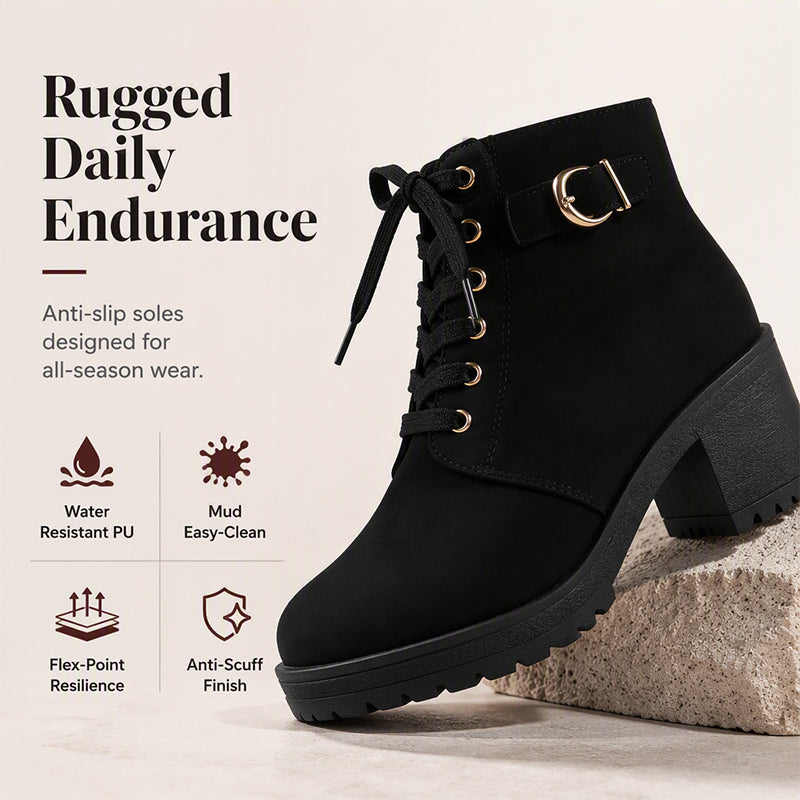 👢 Stable Steps, Western Edge 🌹 Women's Side-Zip Chunky Heel Ankle Boots