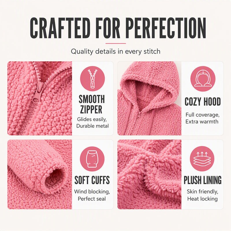 🍂🧥Women's Cozy Fuzzy Hooded Jacket – Soft Zip-Up Outerwear for Everyday Warmth