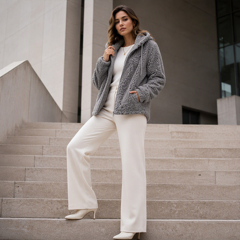 🍂🧥Women's Cozy Fuzzy Hooded Jacket – Soft Zip-Up Outerwear for Everyday Warmth