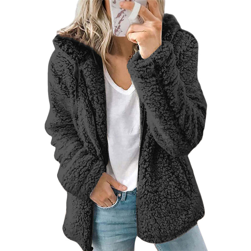 🍂🧥Women's Cozy Fuzzy Hooded Jacket – Soft Zip-Up Outerwear for Everyday Warmth