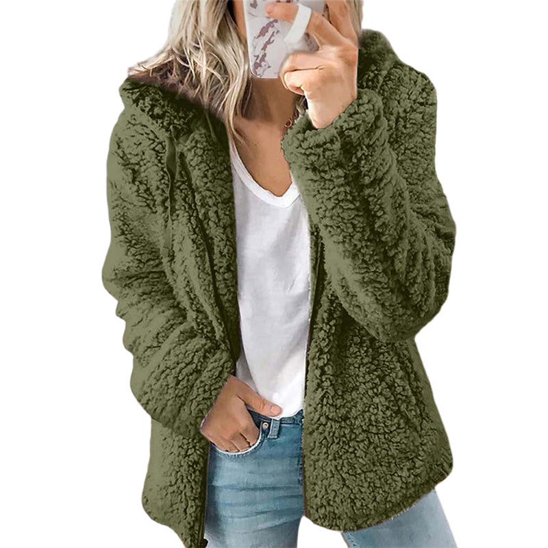 🍂🧥Women's Cozy Fuzzy Hooded Jacket – Soft Zip-Up Outerwear for Everyday Warmth