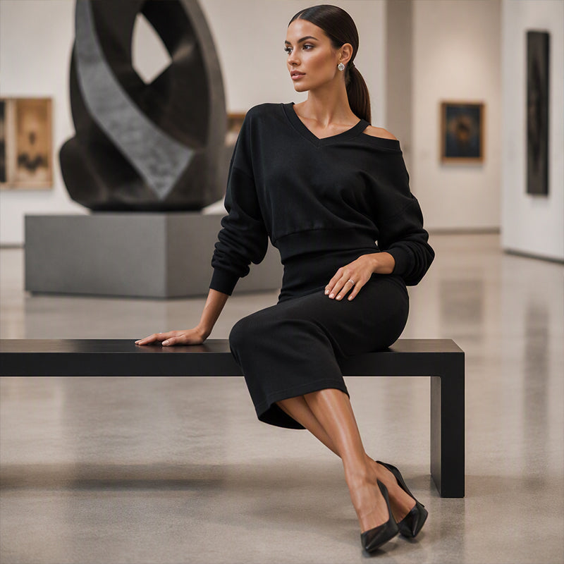 ⌛Limited-Time Offer-Women's Off-Shoulder Sweatshirt & Camisole Dress Set
