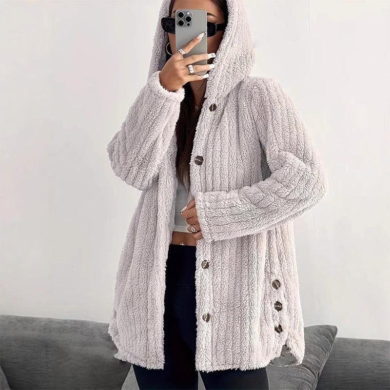 ⏳ Limited Time 60% Off!❄️Women's Loose-Fit Hooded Plush Jacket