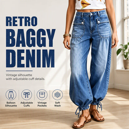 🖤Black Friday Sale:50% OFF🖤👖 Women's High-Waisted Balloon Jeans with Drawstring Cuffs