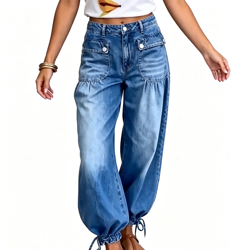 🖤Black Friday Sale:50% OFF🖤👖 Women's High-Waisted Balloon Jeans with Drawstring Cuffs