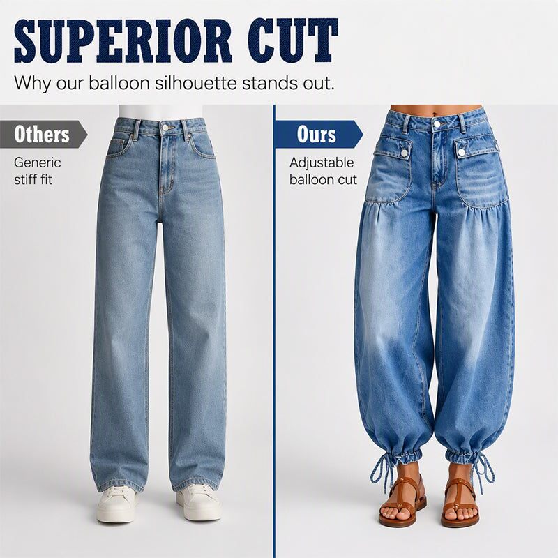 🖤Black Friday Sale:50% OFF🖤👖 Women's High-Waisted Balloon Jeans with Drawstring Cuffs