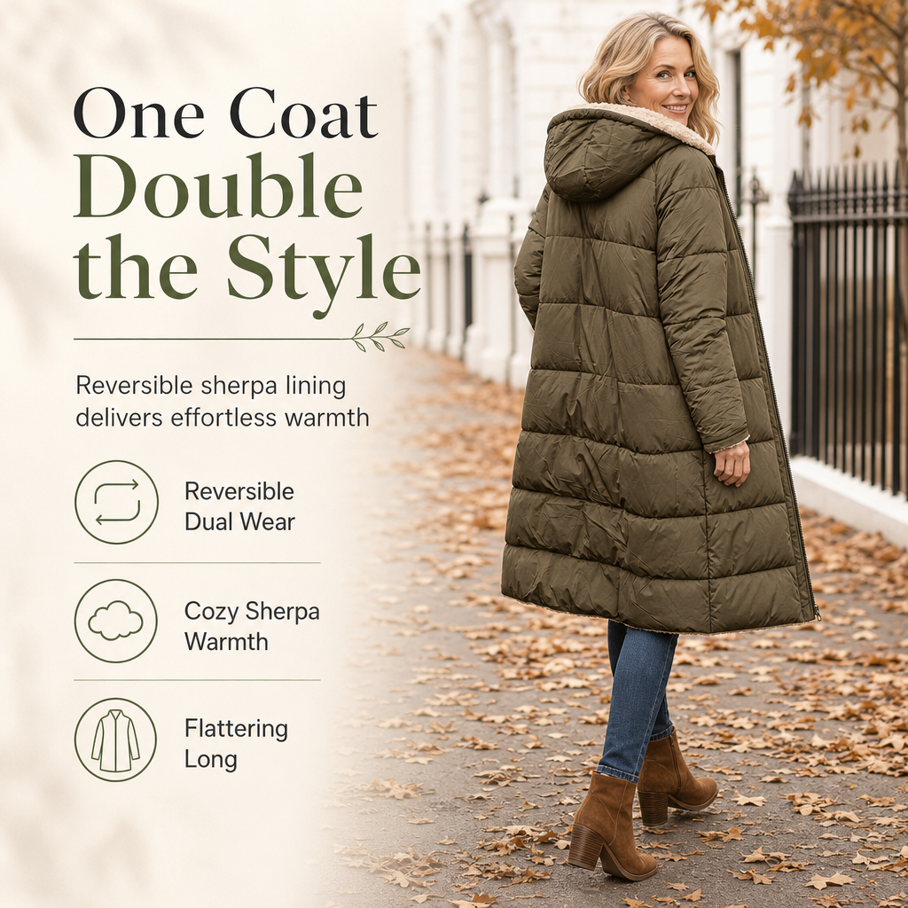 🧥 Two Looks, One Cozy Coat ❄️Women's Reversible Hooded Padded Coat