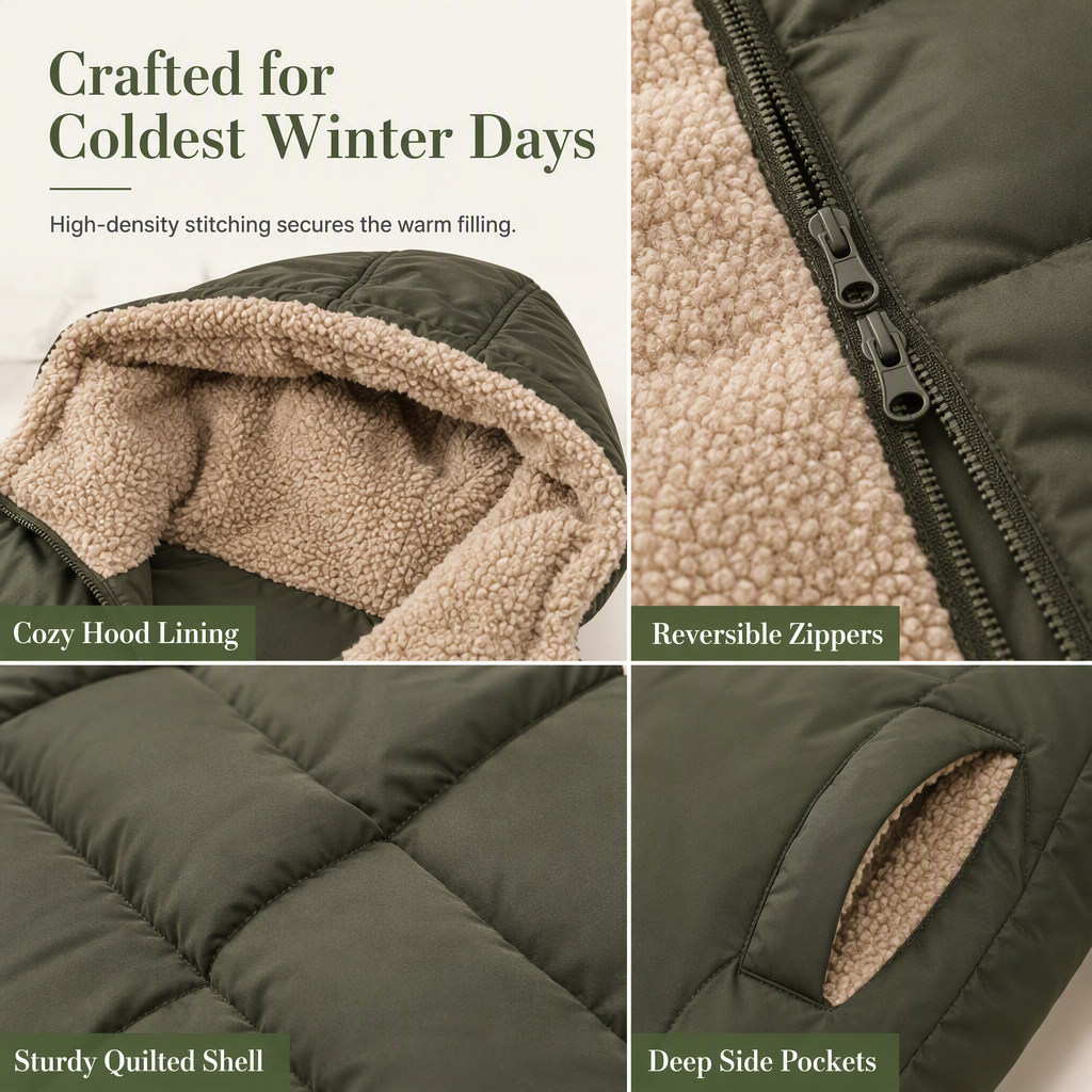 🧥 Two Looks, One Cozy Coat ❄️Women's Reversible Hooded Padded Coat