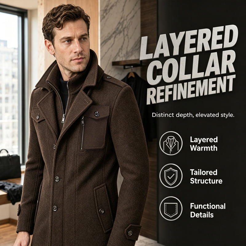 🧥 Sharp Layered Collar, Refined Mid-Length Fit | Men's Overcoat