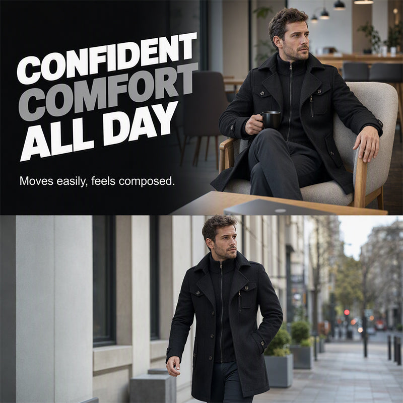 🧥 Sharp Layered Collar, Refined Mid-Length Fit | Men's Overcoat