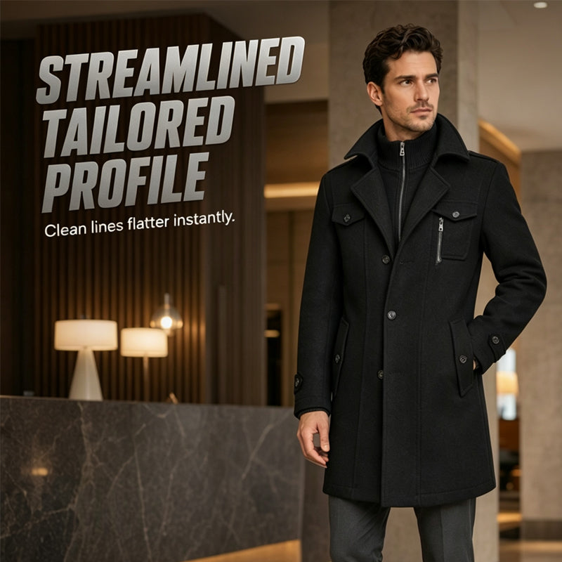 🧥 Sharp Layered Collar, Refined Mid-Length Fit | Men's Overcoat
