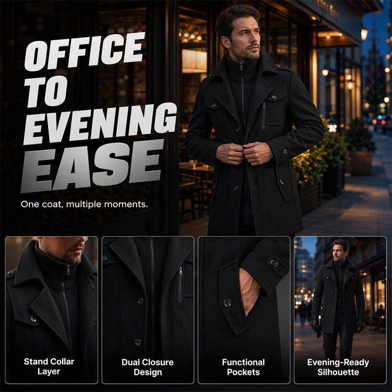 🧥 Sharp Layered Collar, Refined Mid-Length Fit | Men's Overcoat