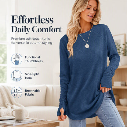✨ Easy Everyday Style | Women's Casual Crewneck Top with Thumbholes