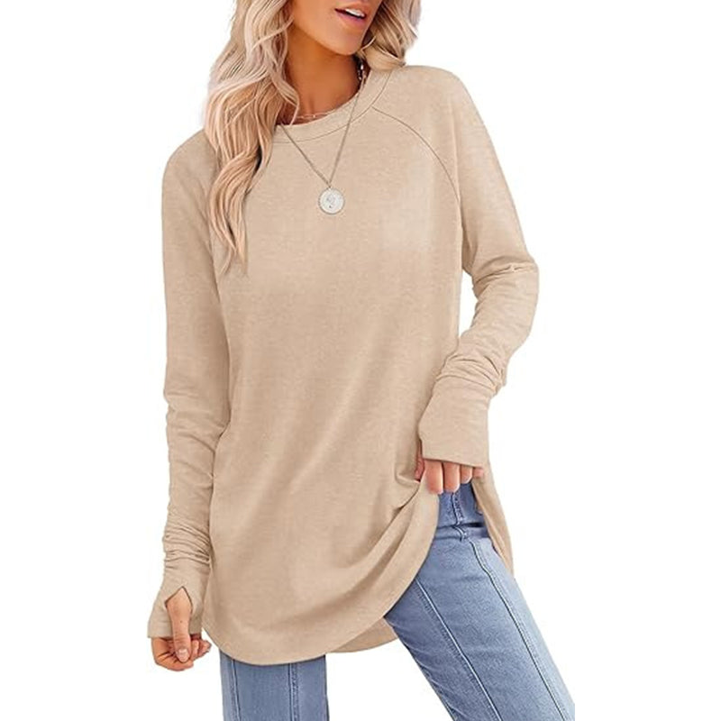 ✨ Easy Everyday Style | Women's Casual Crewneck Top with Thumbholes