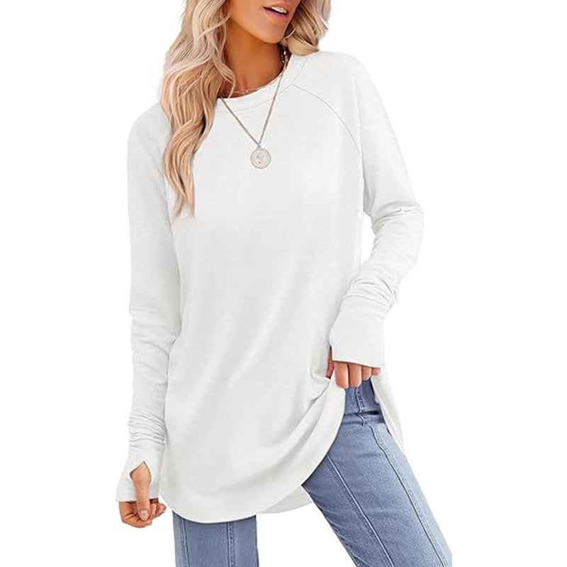 ✨ Easy Everyday Style | Women's Casual Crewneck Top with Thumbholes