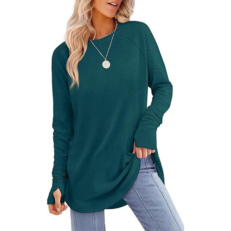 ✨ Easy Everyday Style | Women's Casual Crewneck Top with Thumbholes