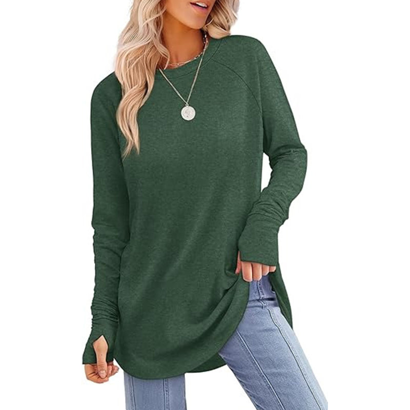 ✨ Easy Everyday Style | Women's Casual Crewneck Top with Thumbholes