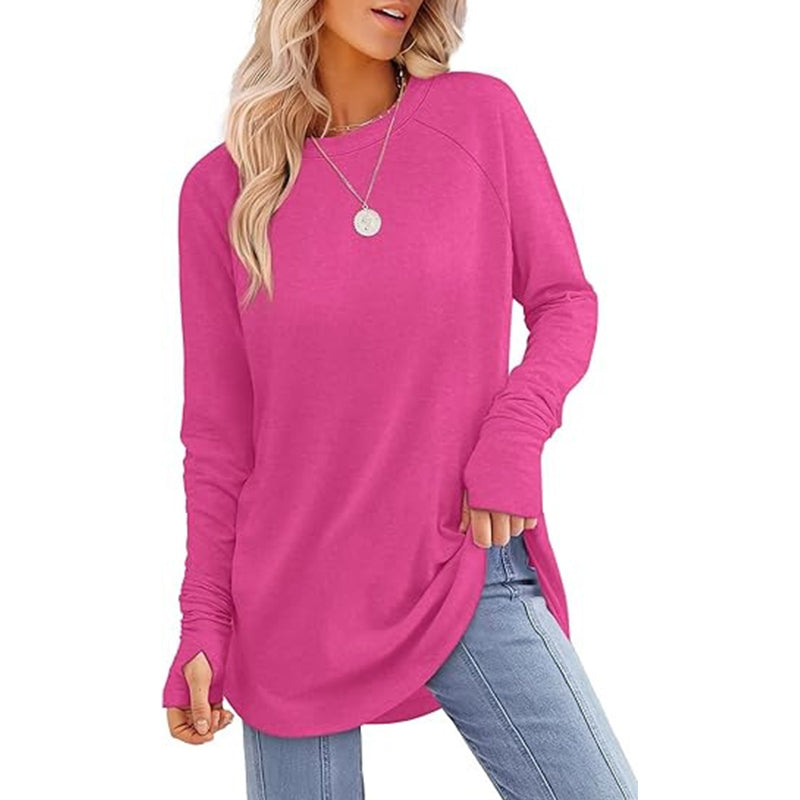 ✨ Easy Everyday Style | Women's Casual Crewneck Top with Thumbholes